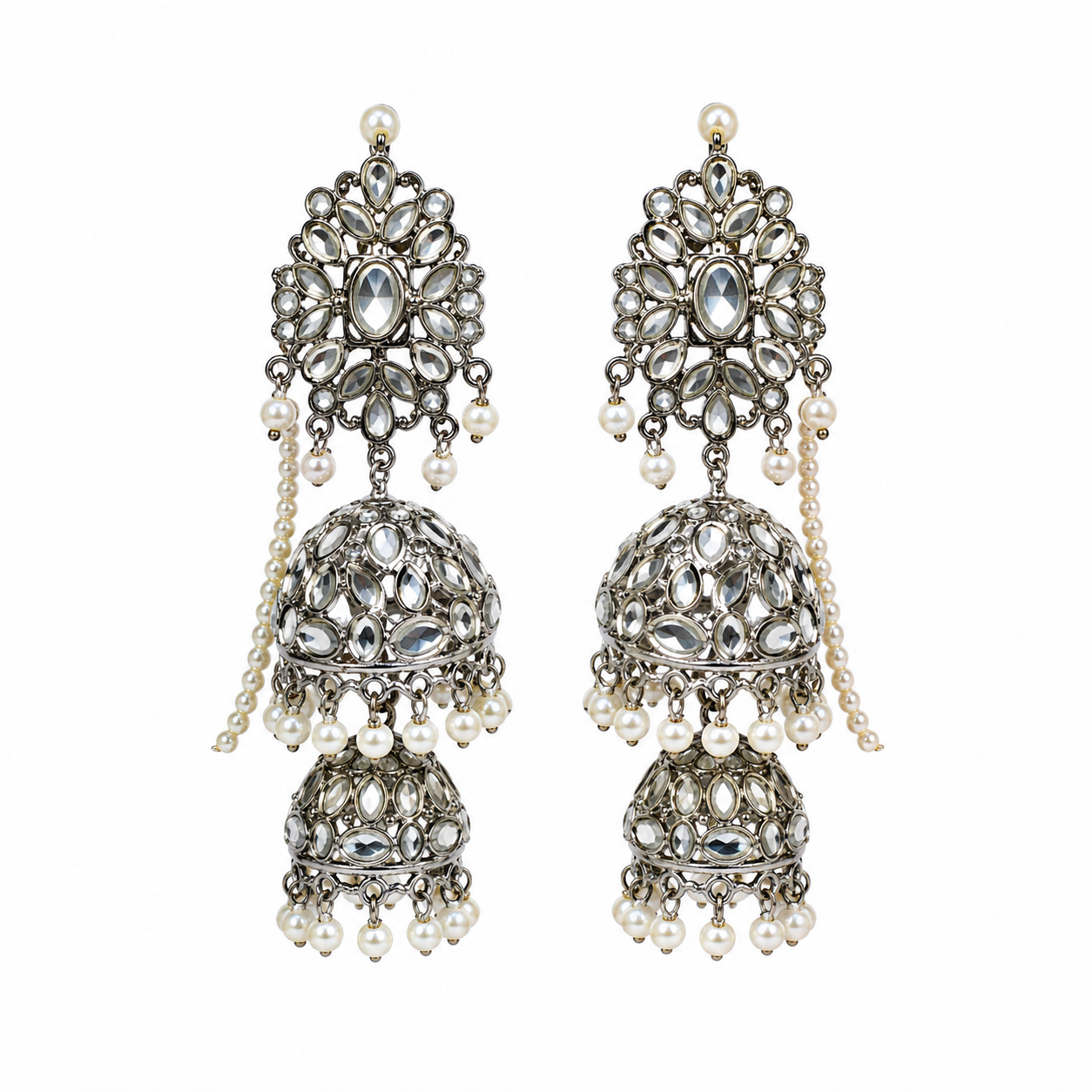 Jhumki Earrings(pearl-silver Sahara 2 step)