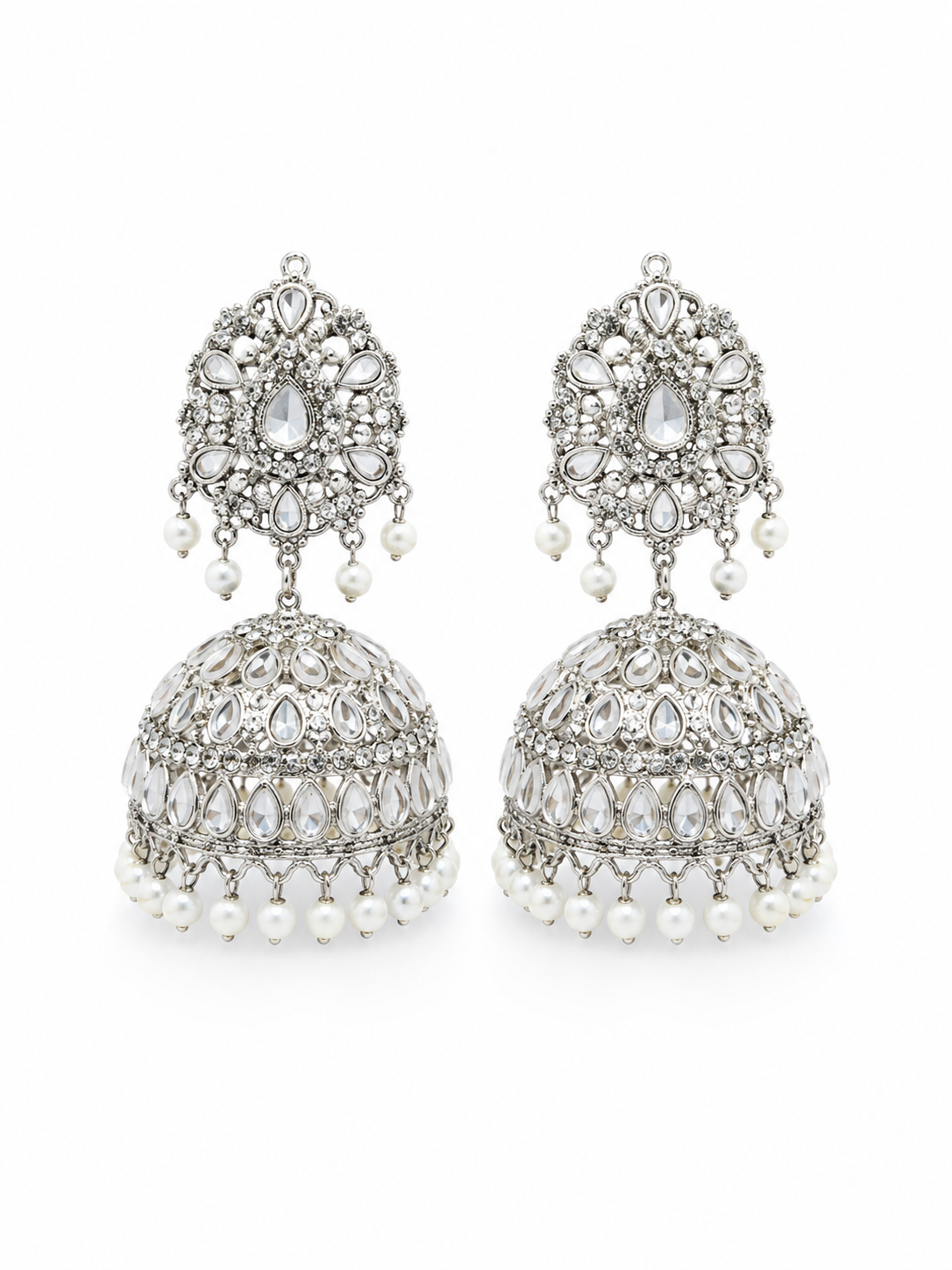 Jhumki Earrings(pearl-silver)