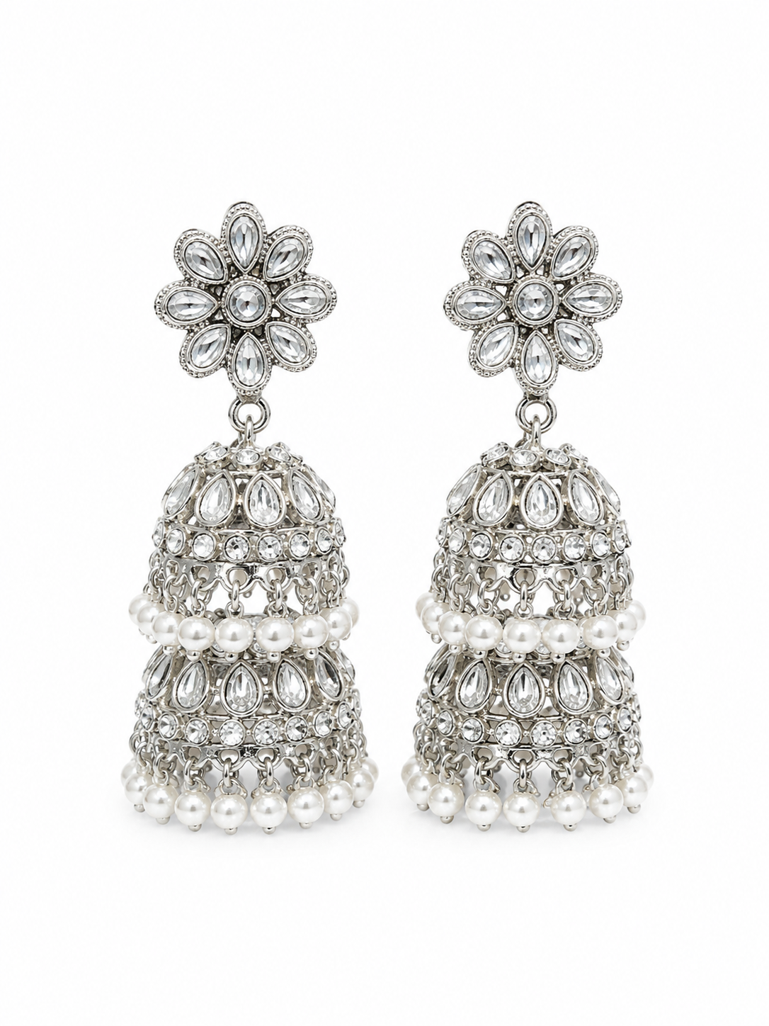 Jhumki Earrings(pearl-silver)