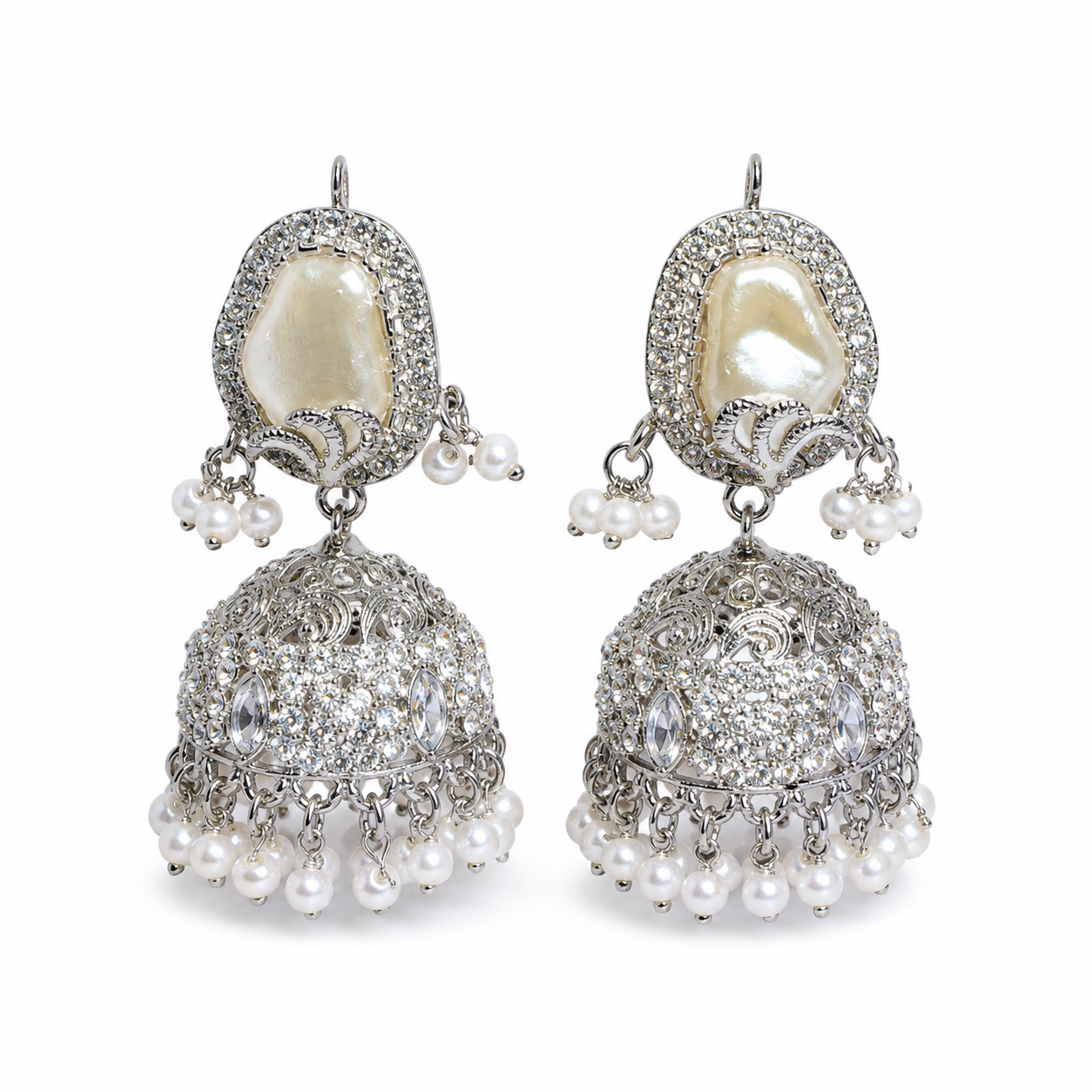 Jhumki Earrings(pearl-silver)