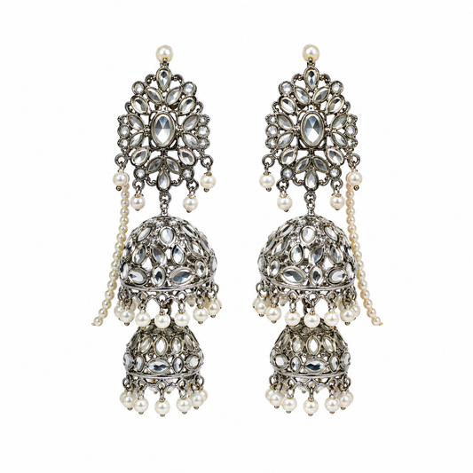 Jhumki Earrings(pearl-silver Sahara 2 step)
