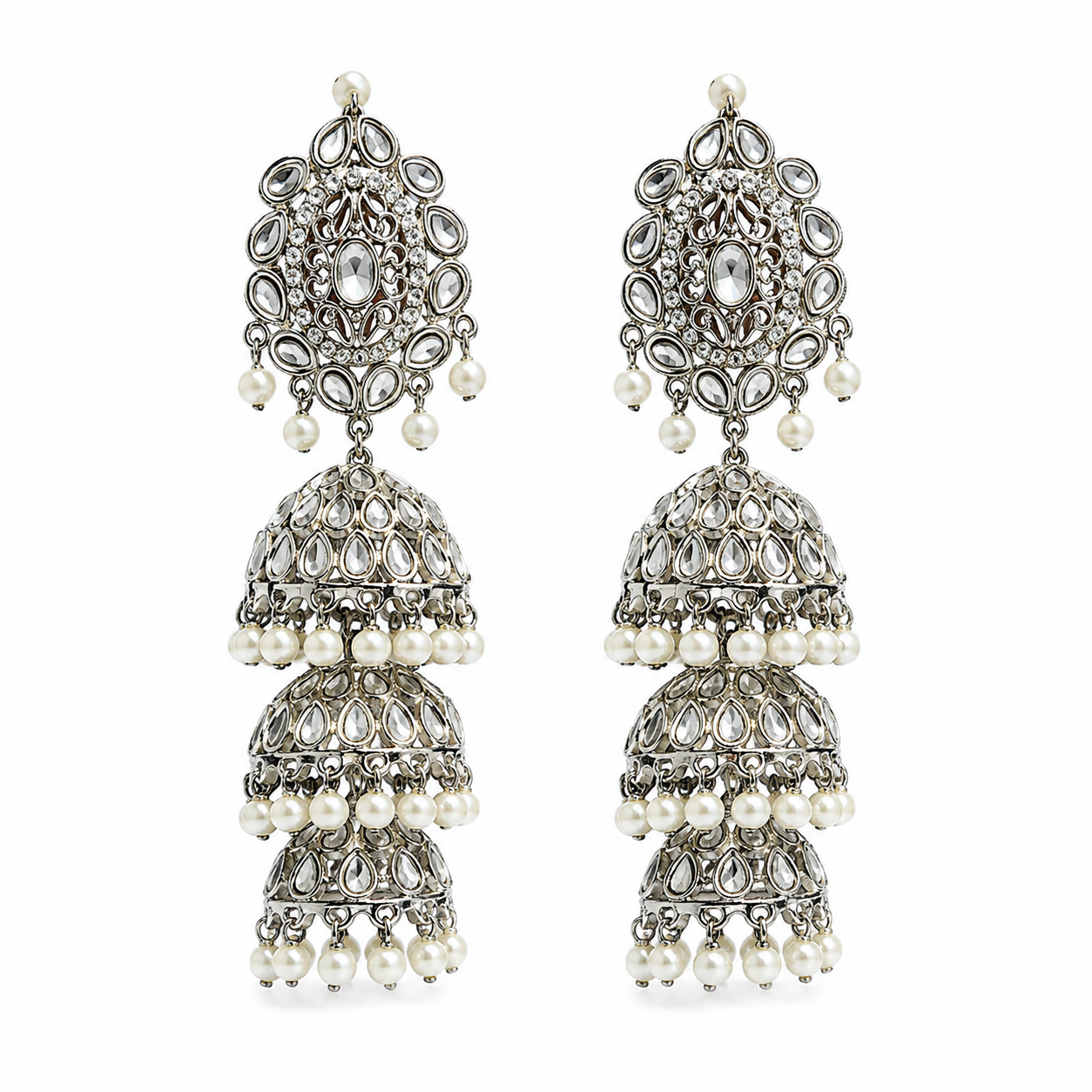 Jhumki Earrings(pearl-silver Sahara 2 step)