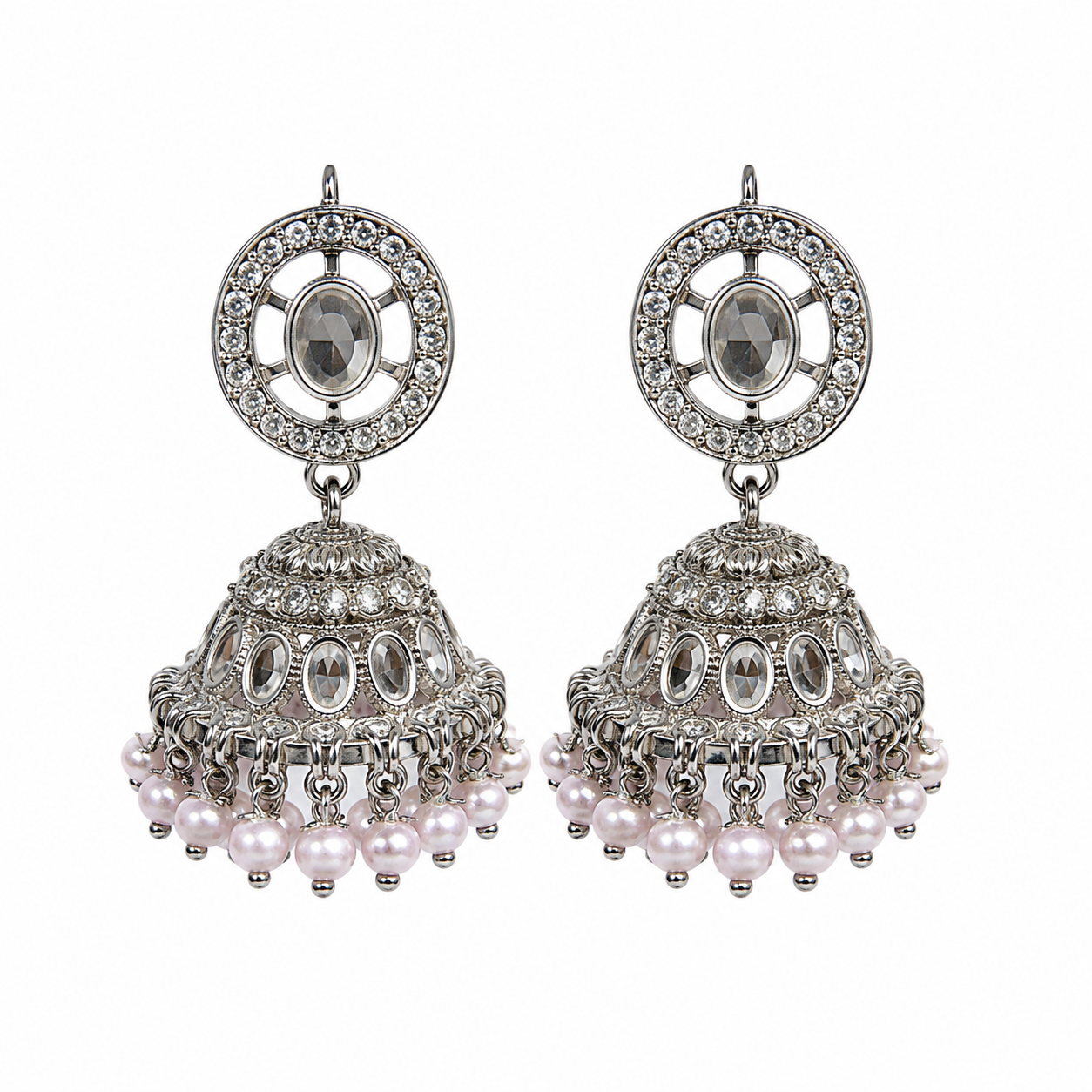 Jhumki Earrings(pearl-silver)