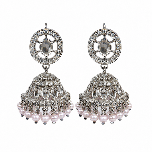 Jhumki Earrings(pearl-silver)