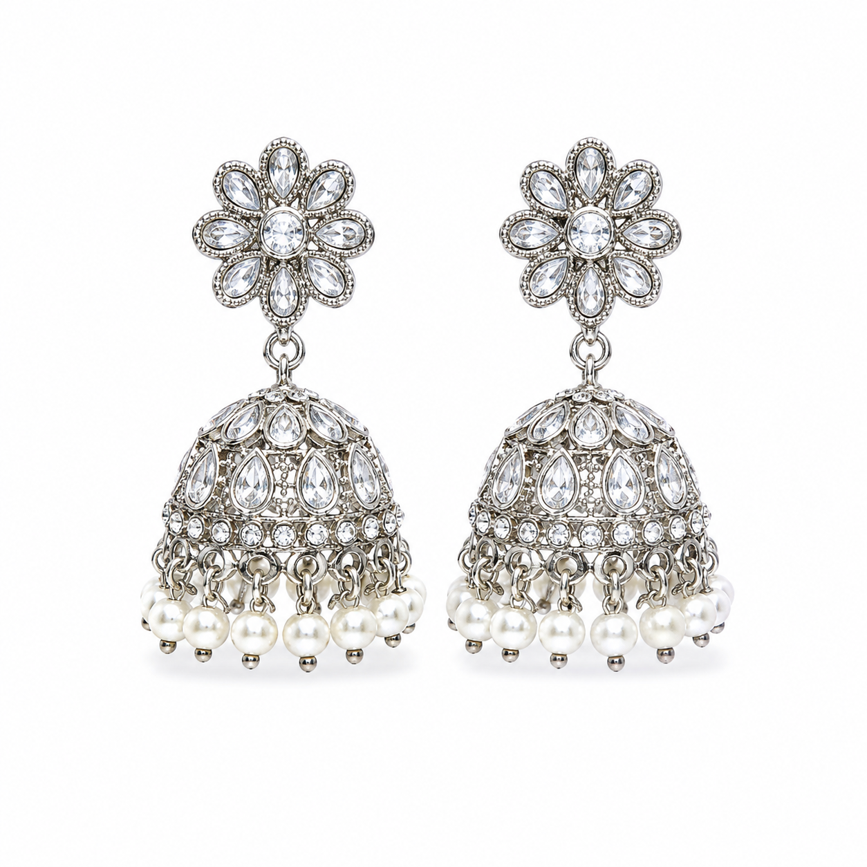 Jhumki Earrings(pearl-silver)