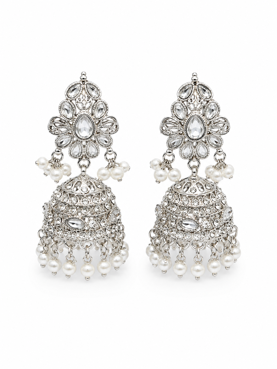 Jhumki Earrings(pearl-silver)