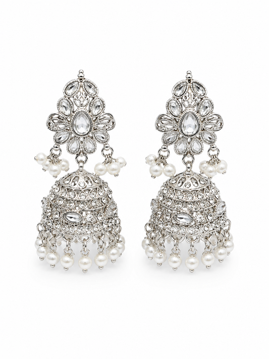 Jhumki Earrings(pearl-silver)